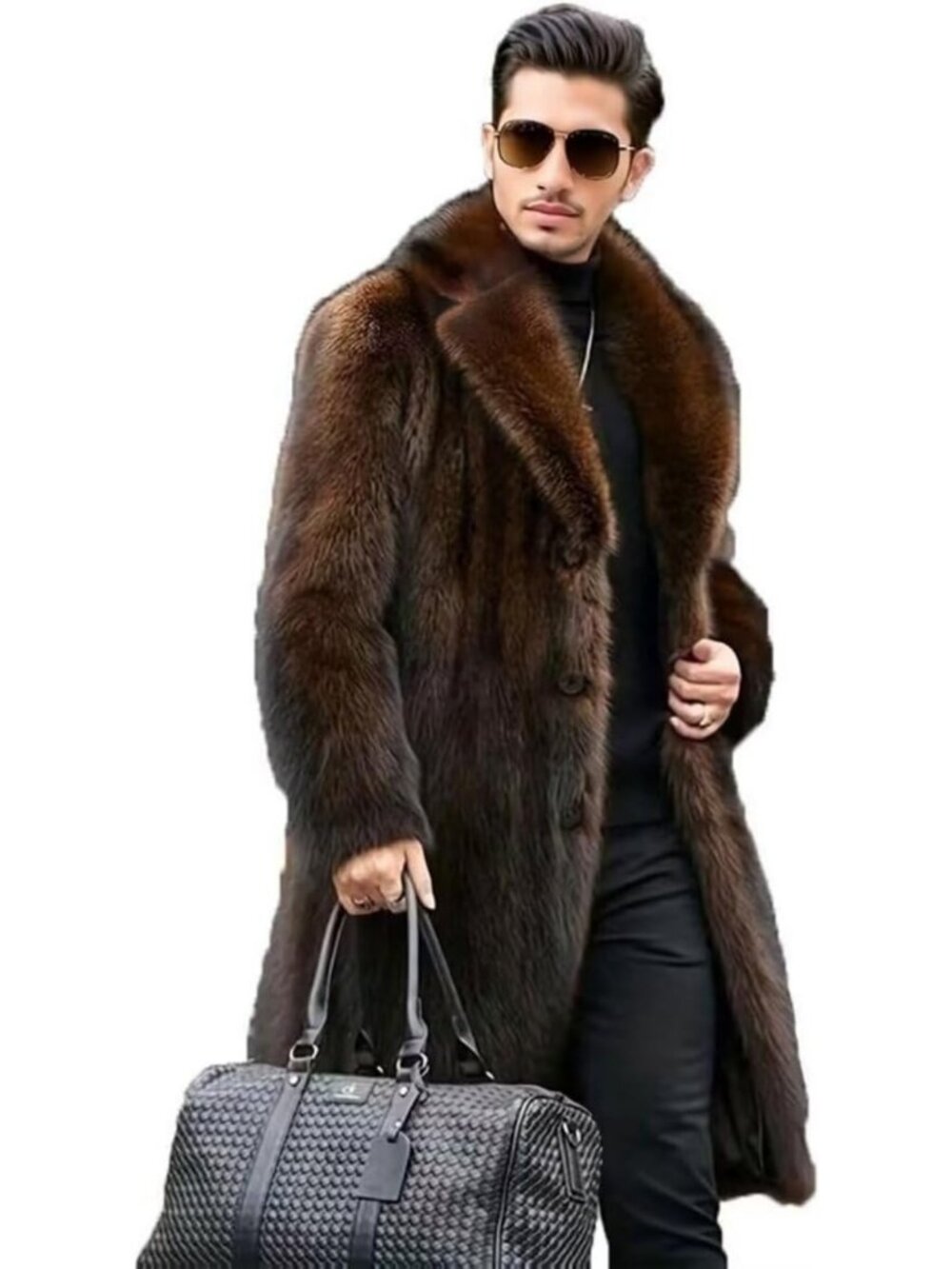 Men's Long Faux Fur Coat - Warm Winter Trench, Fluffy Thick Overcoat, Stylish